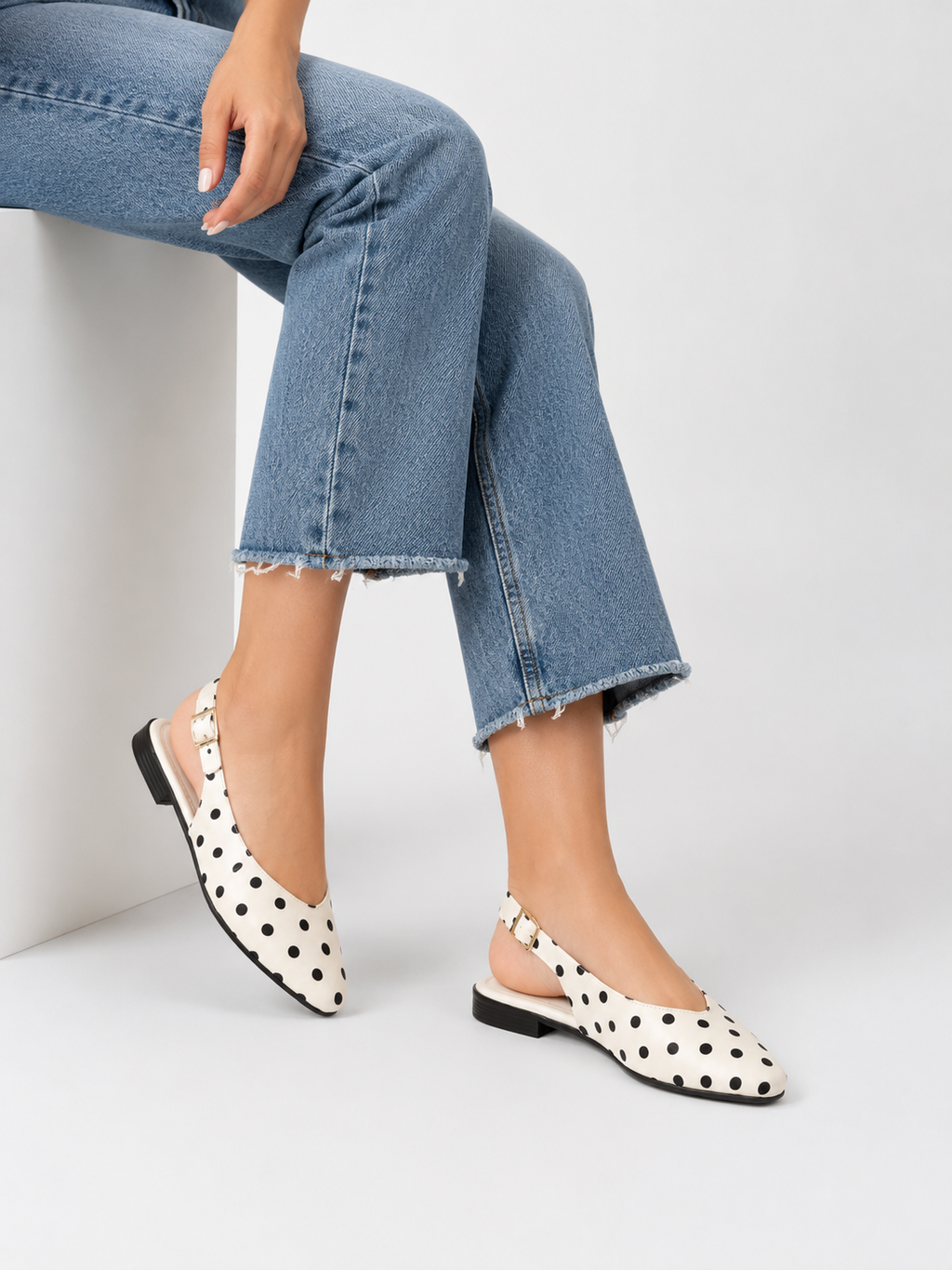 Isabella Puantiyeli Kadın Babet Slingback Günlük Şık Babet