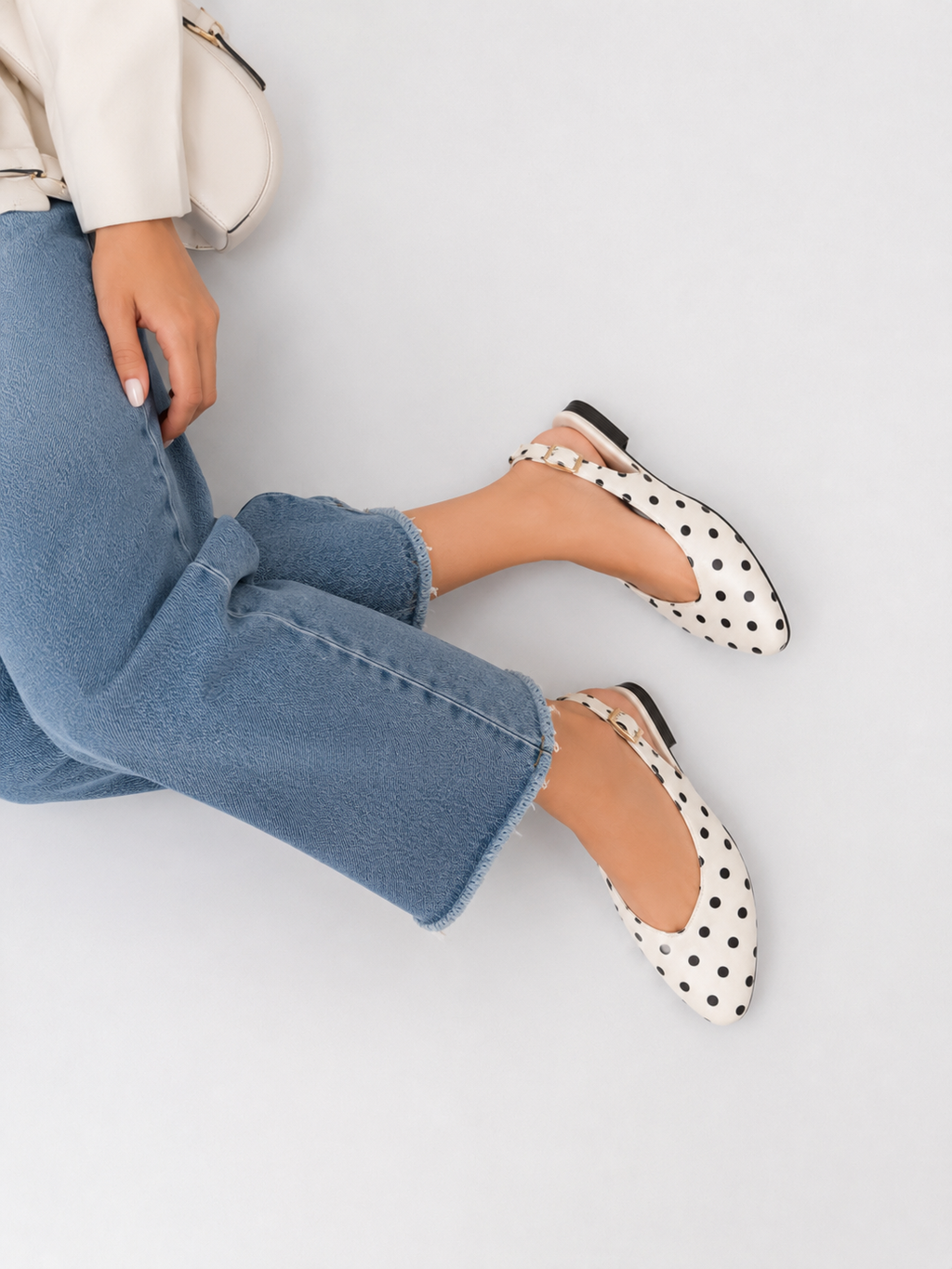 Isabella Puantiyeli Kadın Babet Slingback Günlük Şık Babet