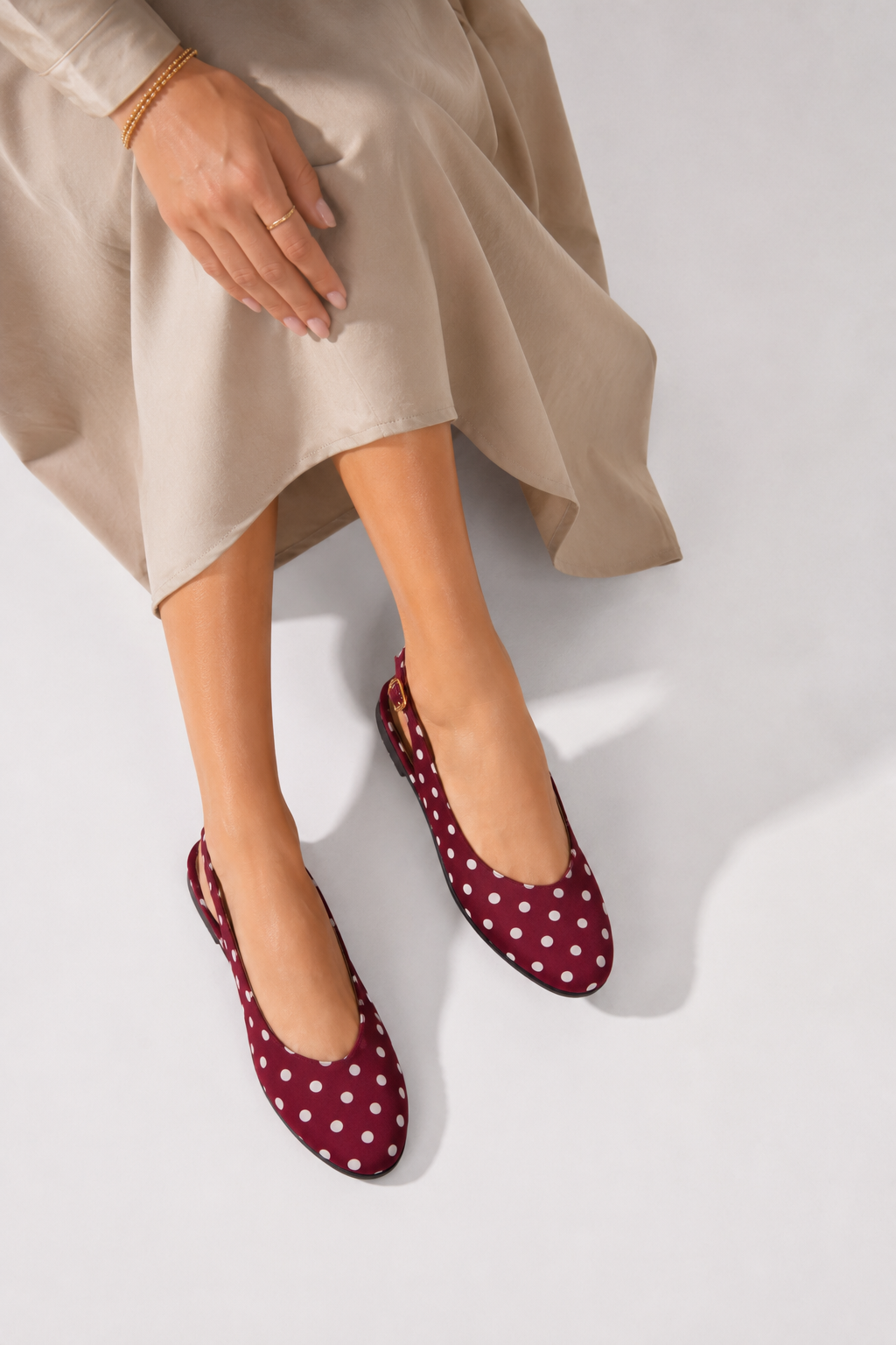 Isabella Puantiyeli Kadın Babet Slingback Günlük Şık Babet